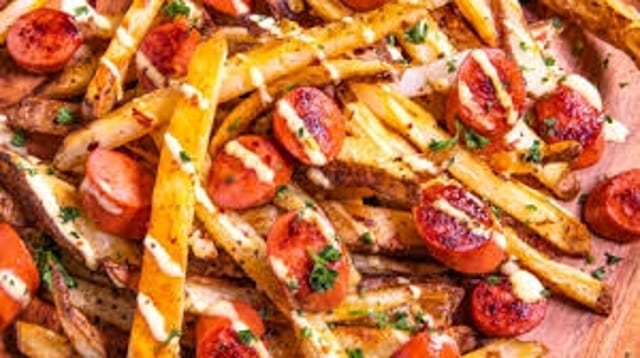 Salchipapas.